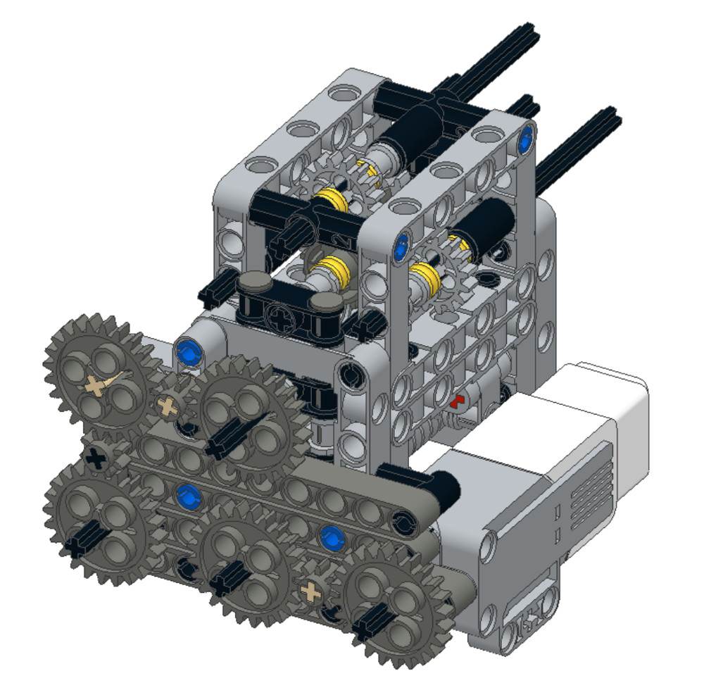 FLL Casts educational mechanism for many gears on many axles that is almost a LEGO gear box